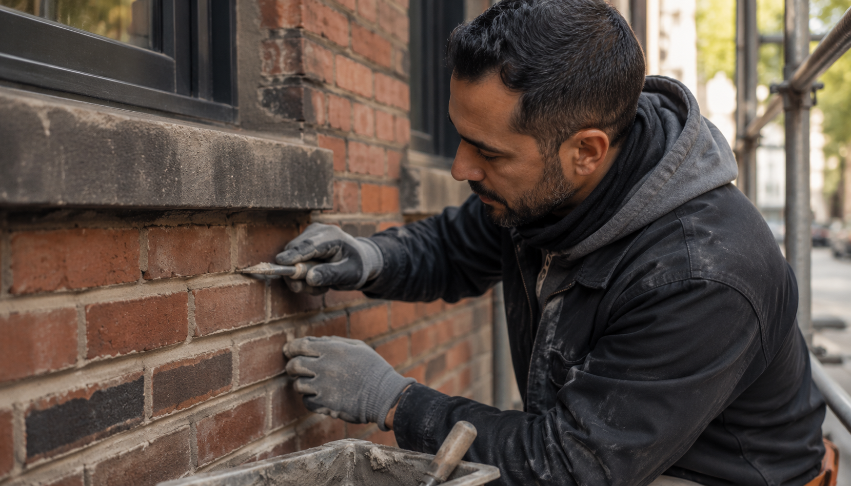 Brick pointing and masonry repair on a New York City property