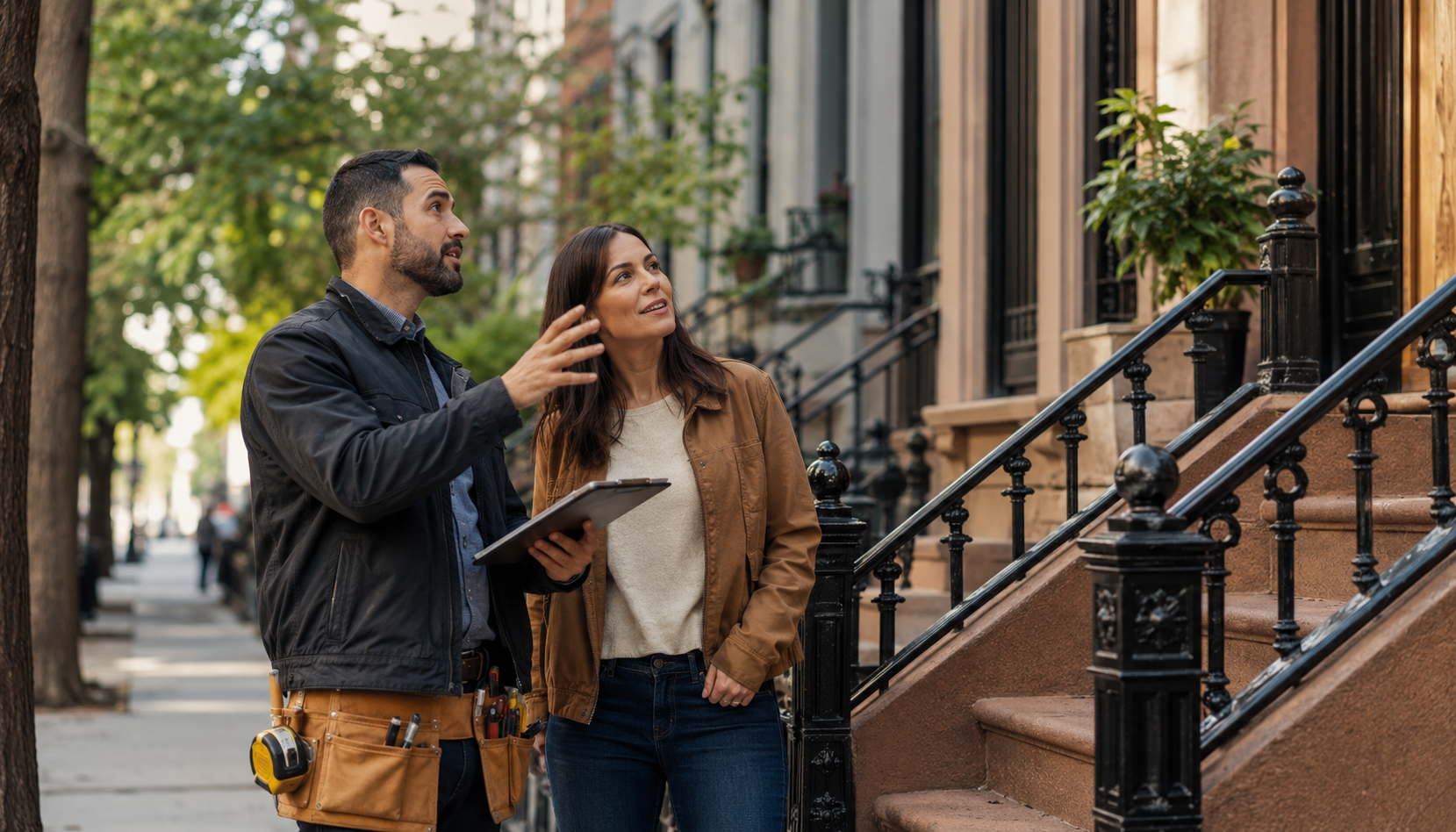 General contractor in NYC inspecting a residential property before construction work